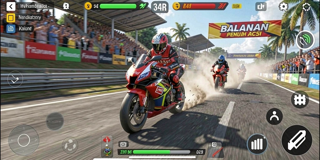 Gameplay seru dari 34R menunjukkan kecepatan tinggi di lintasan balap.