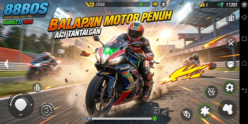 Tampilan gameplay mendebarkan dari balapan motor di 88BOS.