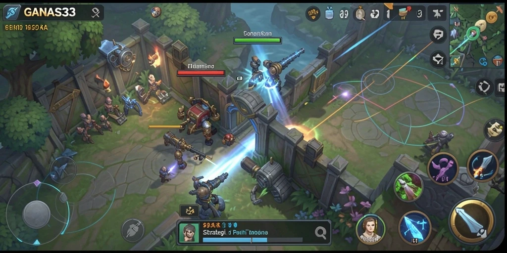 Screenshot gameplay <strong>GANAS33</strong> menunjukkan pertempuran strategis yang mendebarkan.