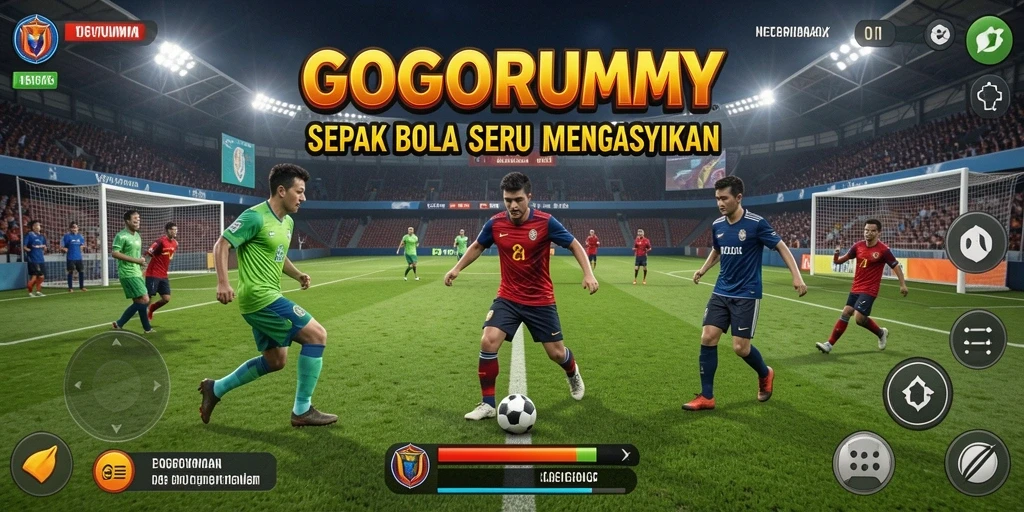 Gameplay seru di GOGORUMMY dengan aksi sepak bola nyata.