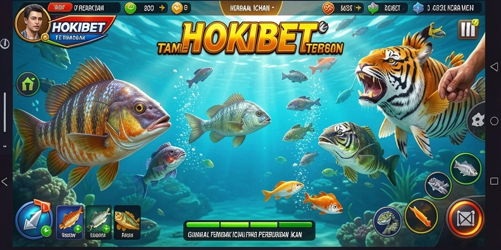 Tampilan gameplay seru HOKIBET saat mengejar ikan.
