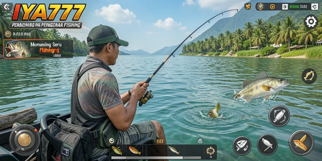 Tampilan gameplay seru dalam IYA777 menunjukkan aksi memancing yang menegangkan.