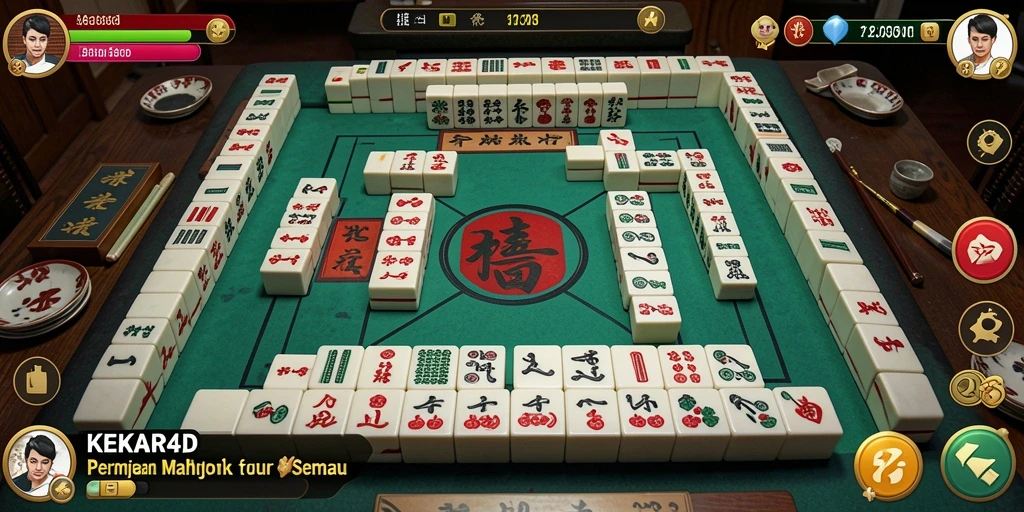 Tampilan gameplay <strong>KEKAR4D</strong> yang menarik dengan desain papan Mahjong yang indah.