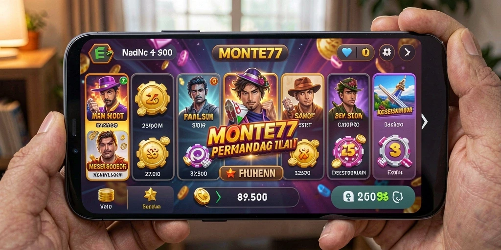 Tampilan menarik permainan Slot MONTE77 dengan simbol yang berwarna-warni.