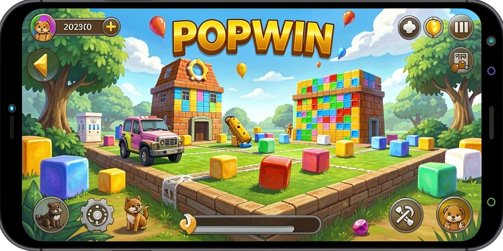 Tangkapan layar utama POPWIN menampilkan gameplay Puzzle yang seru.