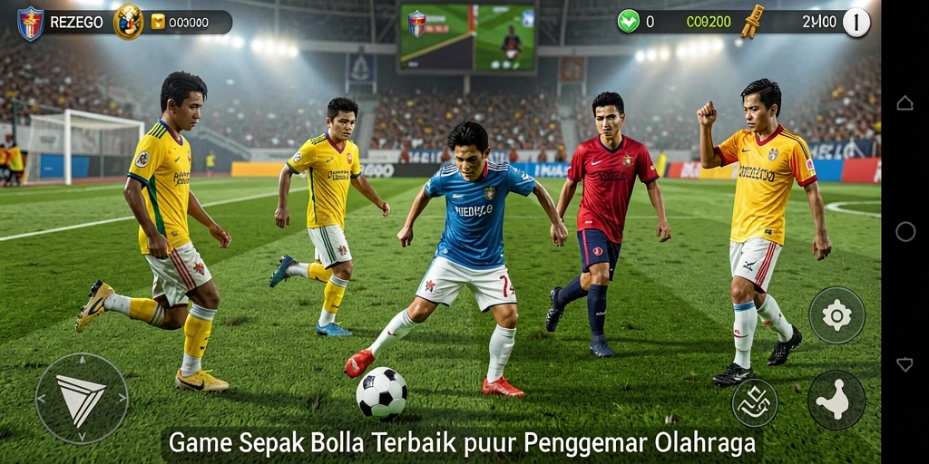 Tampilan gameplay REZEGO dengan aksi sepak bola yang mendebarkan.