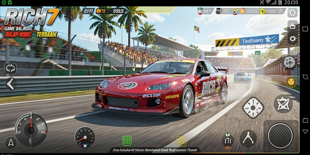 Tangkapan layar gameplay RICH7 yang mendebarkan saat balapan.