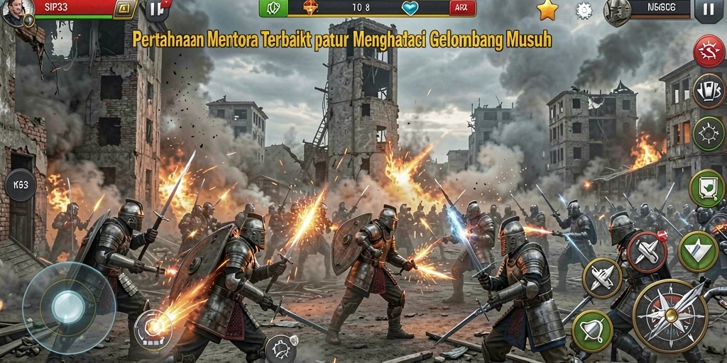 Tampilan gameplay SIP33 yang mendebarkan dalam pertahanan menara.