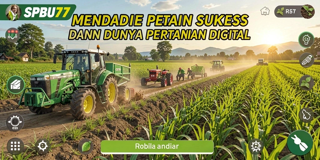 Screenshot gameplay SPBU77 menampilkan lahan pertanian yang subur.