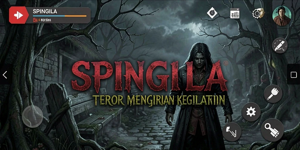 Tampilan gameplay SPINGILA yang menegangkan di lokasi angker.