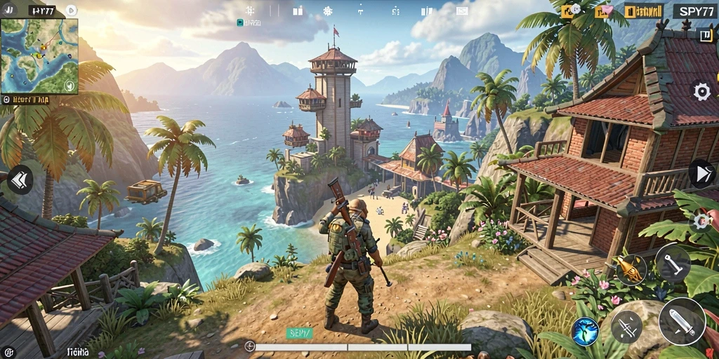 Screenshot gameplay SPY77 yang menampilkan eksplorasi dunia terbuka.