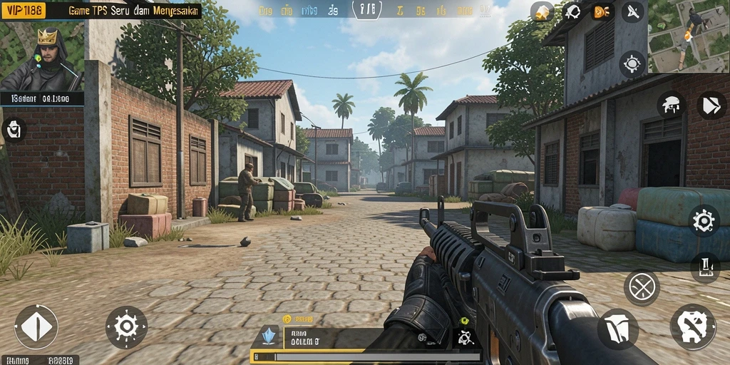 Screenshot menunjukkan intensitas pertempuran dalam game TPS.